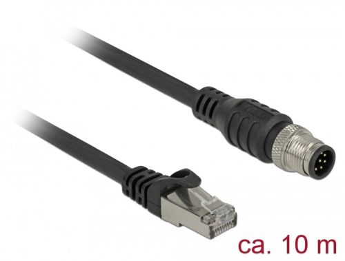 Delock RJ45 csatlakozót és M12 csatlakozót összekötő kábel 8 tűs A kódolt Cat.5e SFTP 10 m hosszú