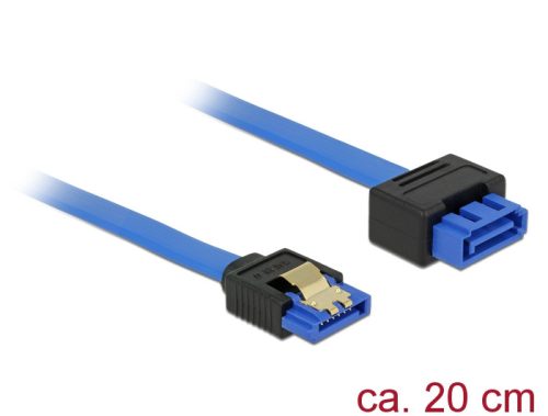 Delock SATA-bovítokábel, 6 Gb/s, hüvely, egyenes > SATA dugó, egyenes, 20 cm, kék, reteszes típusú