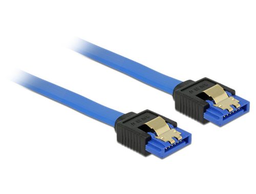 Delock SATA-kábel, 6 Gb/s, hüvely, egyenes > SATA hüvely, egyenes, 10 cm, kék aranyszínu kapcsokkal (84976)