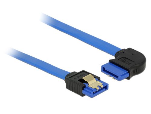 Delock SATA-kábel, 6 Gb/s, hüvely, egyenes > SATA hüvely, jobbra nézo csatlakozódugóval, 20 cm, kék (84989)