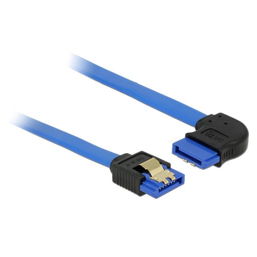 Delock SATA-kábel, 6 Gb/s, hüvely, egyenes > SATA hüvely, jobbra nézo csatlakozódugóval, 20 cm, kék (84989)