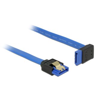  Delock SATA-kábel, 6 Gb/s, hüvely, egyenes > SATA hüvely, felfelé ívelt, 20 cm, kék aranyszínu kapcs (84995)