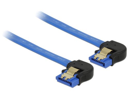 Delock SATA-kábel, 6 Gb/s, hüvely, lefelé ívelt > SATA hüvely, lefelé ívelt, 10 cm, kék aranyszínu k