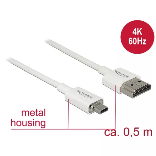 Delock Kábel Nagysebességű HDMI Ethernettel - HDMI-A-csatlakozódugó > HDMI Micro-D-csatlakozódugó, 3 (85148)