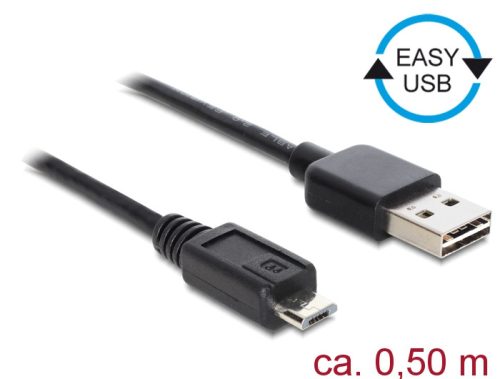 Delock Kábel, EASY-USB 2.0-s A-típusú csatlakozódugó > USB 2.0-s Micro-B típusú csatlakozódugó, 50 c