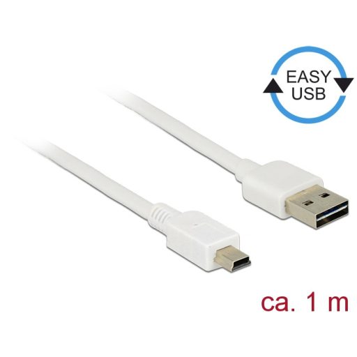 Delock Kábel, EASY-USB 2.0-s A-típusú csatlakozódugó > USB 2.0-s Mini-B-típusú csatlakozódugó, 1 m, (85157)