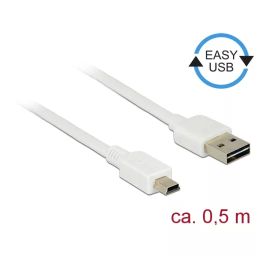 Delock Kábel, EASY-USB 2.0-s A-típusú csatlakozódugó > USB 2.0-s Mini-B-típusú csatlakozódugó, 0,5 m (85159)