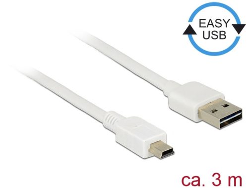 Delock Kábel, EASY-USB 2.0-s A-típusú csatlakozódugó > USB 2.0-s Mini-B-típusú csatlakozódugó, 3 m,