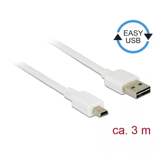 Delock Kábel, EASY-USB 2.0-s A-típusú csatlakozódugó > USB 2.0-s Mini-B-típusú csatlakozódugó, 3 m, (85161)