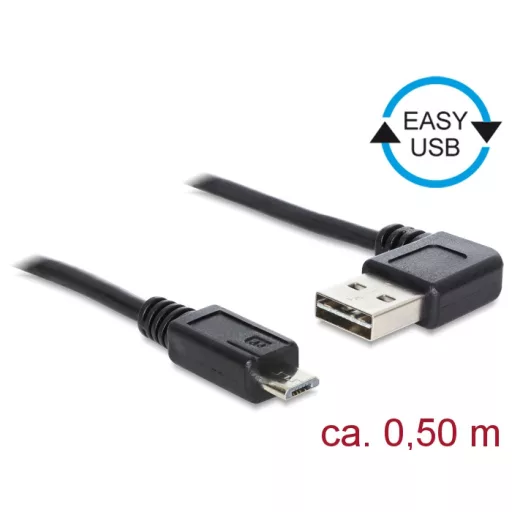 Delock Kábel, EASY-USB 2.0-s A- típusú csatlakozódugó, ívelt bal / jobb > USB 2.0-s Micro-B-típusú c (85163)