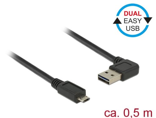 Delock Kábel, EASY-USB 2.0-s A- típusú csatlakozódugó, ívelt bal / jobb > EASY-USB 2.0-s B-típusú cs