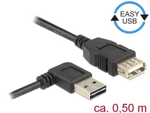 Delock Bővítő kábel EASY-USB 2.0-s A- típusú csatlakozódugó, ívelt bal / jobb > USB 2.0 A-típusú hüv