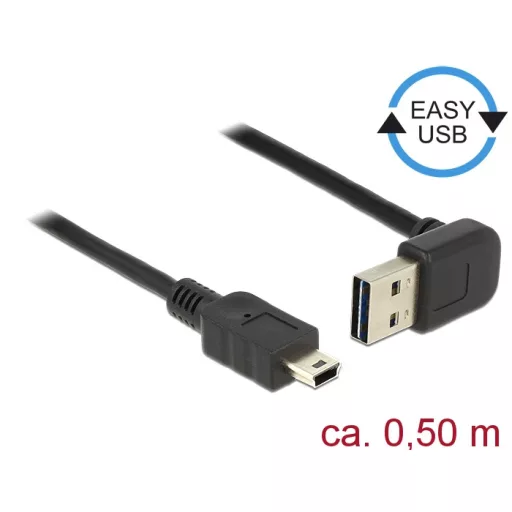 Delock Kábel EASY-USB 2.0-s A típusú csatlakozódugó, ívelt felfelé / lefelé > USB 2.0-s Mini-B-típus (85184)