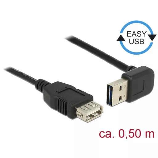 Delock Bővítő kábel EASY-USB 2.0-s A típusú csatlakozódugó, ívelt felfelé / lefelé > USB 2.0 A-típus (85185)