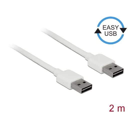 Delock Kábel, EASY-USB 2.0-s A-típusú csatlakozódugó > EASY-USB 2.0-s A-típusú csatlakozódugó, 2 m, (85194)
