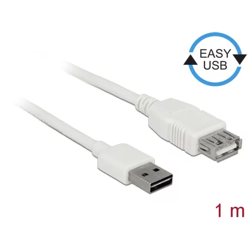 Delock Bővítő kábel EASY-USB 2.0-s A típusú csatlakozódugó > USB 2.0 A-típusú hüvely fehér 1 m (85199)