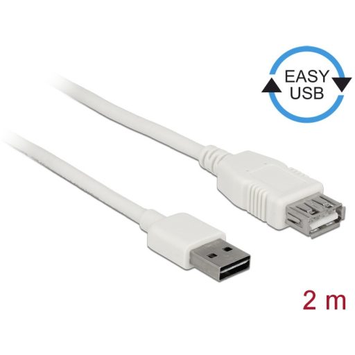 Delock Bovíto kábel EASY-USB 2.0-s A típusú csatlakozódugó > USB 2.0 A-típusú hüvely fehér 2 m (85200)