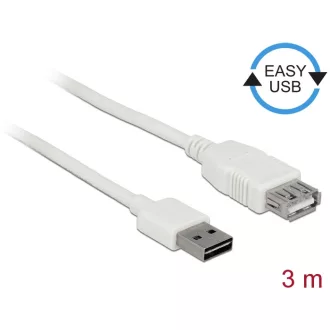   Delock Bővítő kábel EASY-USB 2.0-s A típusú csatlakozódugó > USB 2.0 A-típusú hüvely fehér 3 m (85201)