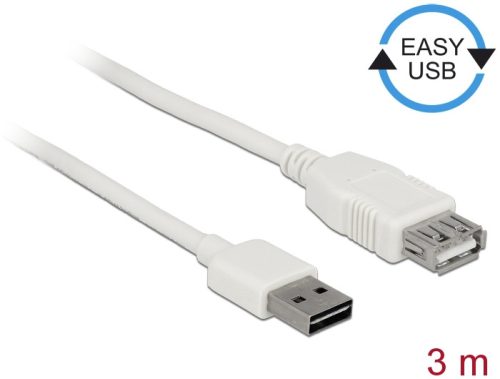 Delock Bővítő kábel EASY-USB 2.0-s A típusú csatlakozódugó > USB 2.0 A-típusú hüvely fehér 3 m