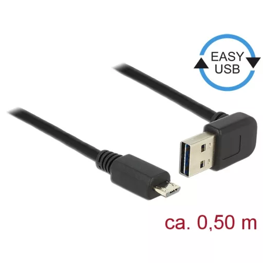Delock Kábel EASY-USB 2.0-s A típusú csatlakozódugó, ívelt felfelé / lefelé > USB 2.0-s Micro-B-típu (85203)