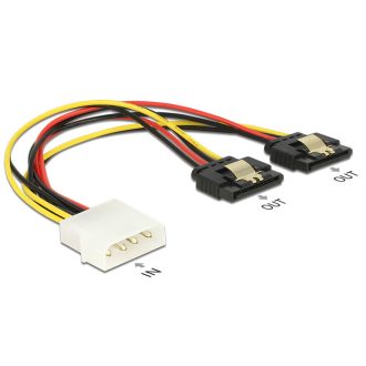   Delock Molex-tápkábel 4 tus csatlakozódugóval > 2 x 15 tus SATA-csatlakozóhüvely, fém, 20 cm (85237)