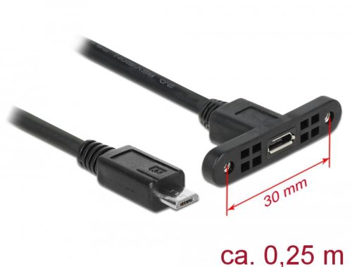 Delock Kábel, USB 2.0-s Micro-B típusú csatlakozóhüvely, panelrögzítés > USB 2.0-s Micro-B típusú cs