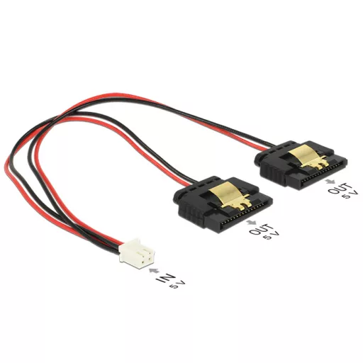 Delock Tápkábel, 2 tus csatlakozóhüvely > 2 x 15 tus SATA-aljzat (5 V), fém, 20 cm (85249)