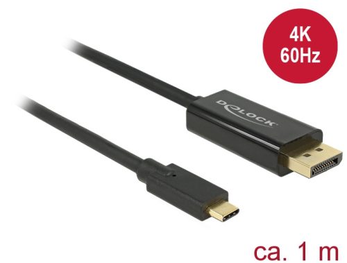 Delock Kábel USB Type-C csatlakozó > Displayport csatlakozó (DP váltakozó mód) 4K 60 Hz, 1 m, fekete (85255)