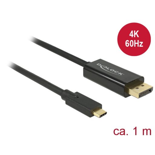 Delock Kábel USB Type-C csatlakozó > Displayport csatlakozó (DP váltakozó mód) 4K 60 Hz, 1 m, fekete (85255)