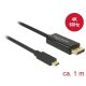 Delock Kábel USB Type-C csatlakozó > Displayport csatlakozó (DP váltakozó mód) 4K 60 Hz, 1 m, fekete (85255)