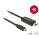 Delock Kábel USB Type-C csatlakozó> HDMI csatlakozó (DP váltakozó mód) 4K 30 Hz, 1 m, fekete