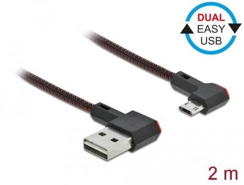 Delock EASY-USB 2.0 kábel A-típusú csatlakozódugó - EASY-USB Micro-B típusú csatlakozódugó, ívelt ba