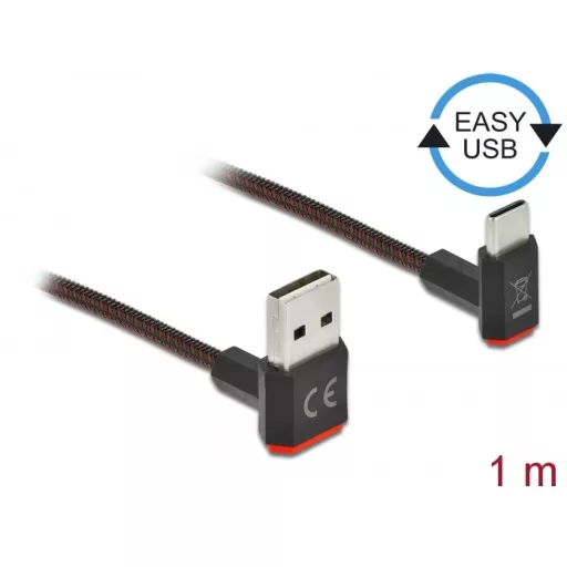 Delock EASY-USB 2.0 kábel A-típusú csatlakozódugó - USB Type-C  csatlakozódugó, ívelt felfelé / lefe (85276)