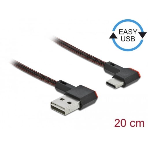Delock EASY-USB 2.0 kábel A-típusú csatlakozódugó - USB Type-C  csatlakozódugó, ívelt bal / jobb, 0, (85279)