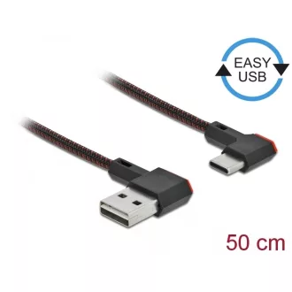   Delock EASY-USB 2.0 kábel A-típusú csatlakozódugó - USB Type-C  csatlakozódugó, ívelt bal / jobb, 0, (85280)