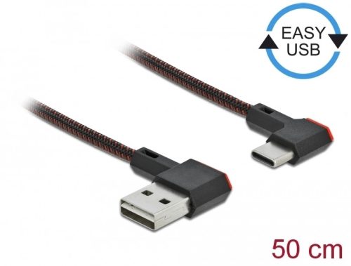 Delock EASY-USB 2.0 kábel A-típusú csatlakozódugó - USB Type-C  csatlakozódugó, ívelt bal / jobb, 0,