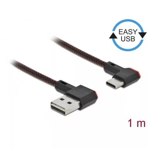 Delock EASY-USB 2.0 kábel A-típusú csatlakozódugó - USB Type-C  csatlakozódugó, ívelt bal / jobb, 1 (85281)