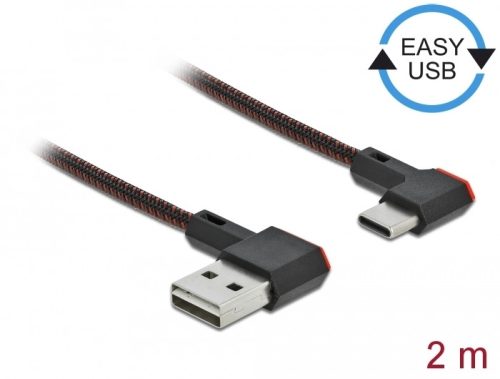 Delock EASY-USB 2.0 kábel A-típusú csatlakozódugó - USB Type-C  csatlakozódugó, ívelt bal / jobb, 2