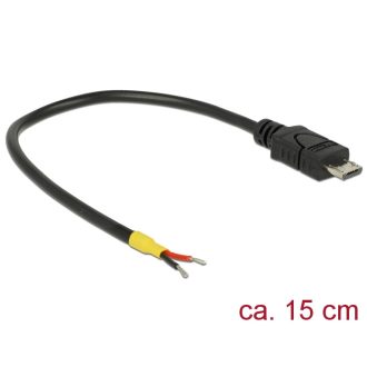   Delock USB 2.0-s kábel Micro-B-csatlakozódugóval > 2 db nyitott vezetékkel, 15 cm Raspberry Pi (85306)