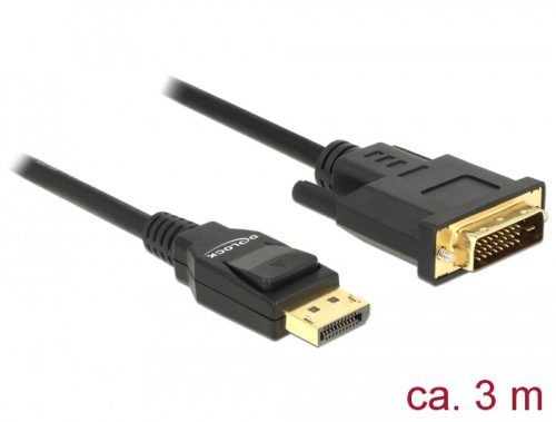 Delock Kábel Displayport 1.2 dugó > DVI 24+1 dugó passzív 3 m fekete