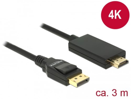 Delock Kábel Displayport 1.2 dugó > High Speed HDMI-A dugó passzív 4K 3 m fekete (85318)