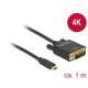 Delock Kábel USB Type-C csatlakozó > DVI 24+1 csatlakozó (DP váltakozó mód) 4K 30 Hz, 1 m, fekete (85320)