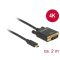 Delock Kábel USB Type-C csatlakozó > DVI 24+1 csatlakozó (DP váltakozó mód) 4K 30 Hz, 2 m, fekete (85321)