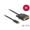 Delock Kábel USB Type-C csatlakozó > DVI 24+1 csatlakozó (DP váltakozó mód) 4K 30 Hz, 3m, fekete (85322)