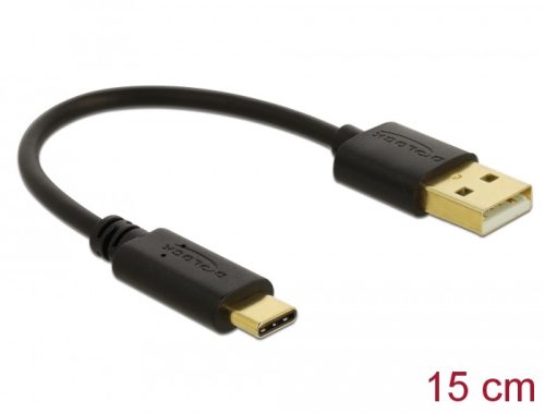 Delock Töltő kábel USB A-típusú - USB Type-C  csatlakozó végekkel 15 cm (85354)