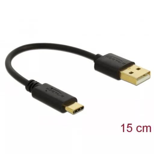 Delock Töltő kábel USB A-típusú - USB Type-C  csatlakozó végekkel 15 cm (85354)