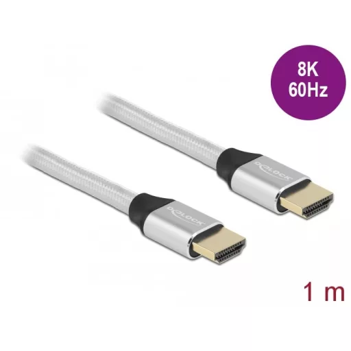 Delock Ultra nagy sebességű HDMI kábel 48 Gbps 8K 60 Hz ezüst 1 m tanúsítvánnyal (85366)