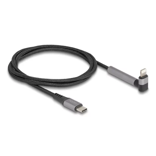 Delock Adat és töltő kábel USB Type-C  - Lightning  iPhone , iPad , iPod  eszközökhöz hajlított álló funkcióval, fekete és 1,5 m hosszú, Mfi (85405)