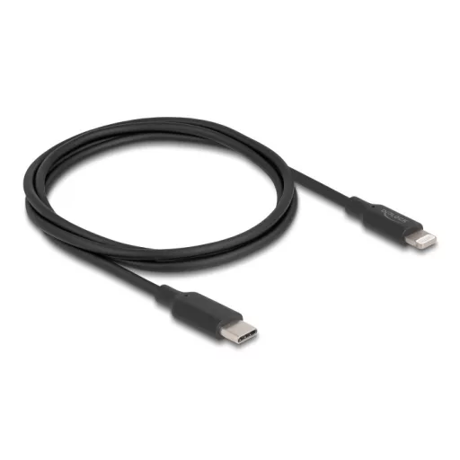 Delock Vékony, adat és töltő kábel USB Type-C  - Lightning  iPhone , iPad , iPod  eszközökhöz, fekete 1 m Mfi (85410)