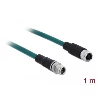   Delock Hálózati kábel M12 8 tűs X-kódú apa - anya TPU 1 m hosszú (85421)